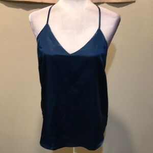 GIA Monae Blue Satin Look Camisole Top with Spaghetti Straps and Rounded Hem-L